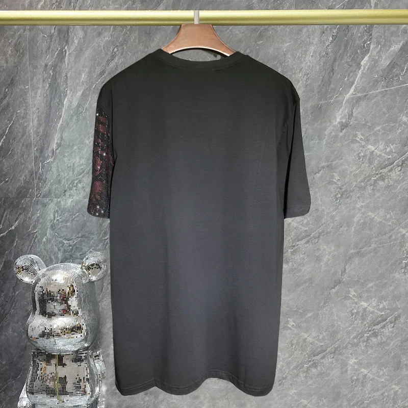 2023 High Quality Animal Rhinestones Tshirt Summer Top O-neck Short Sleeve T-shirt Men Social Club Outfits Men Tee Shirt Homme