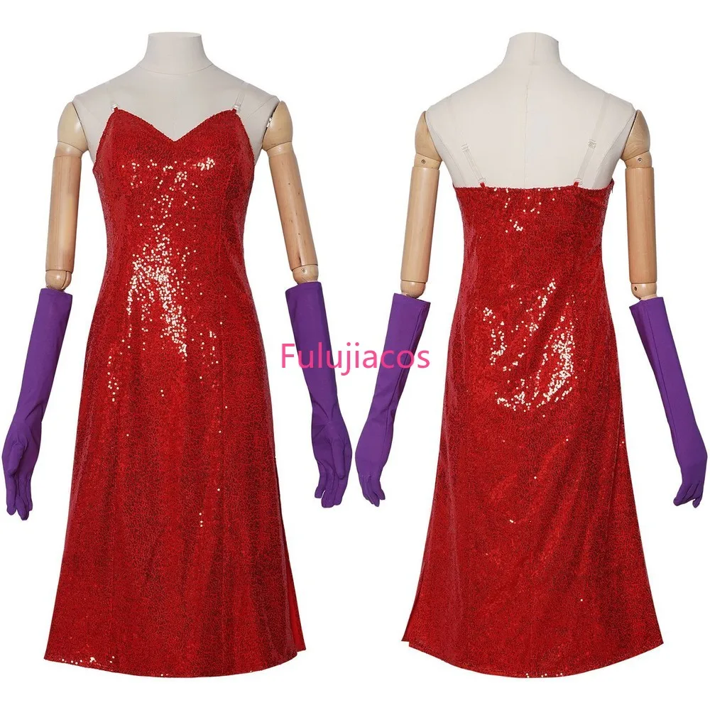 

Fulujiacos Jessica Cosplay Costume Sleeveless Split Sequined Dress