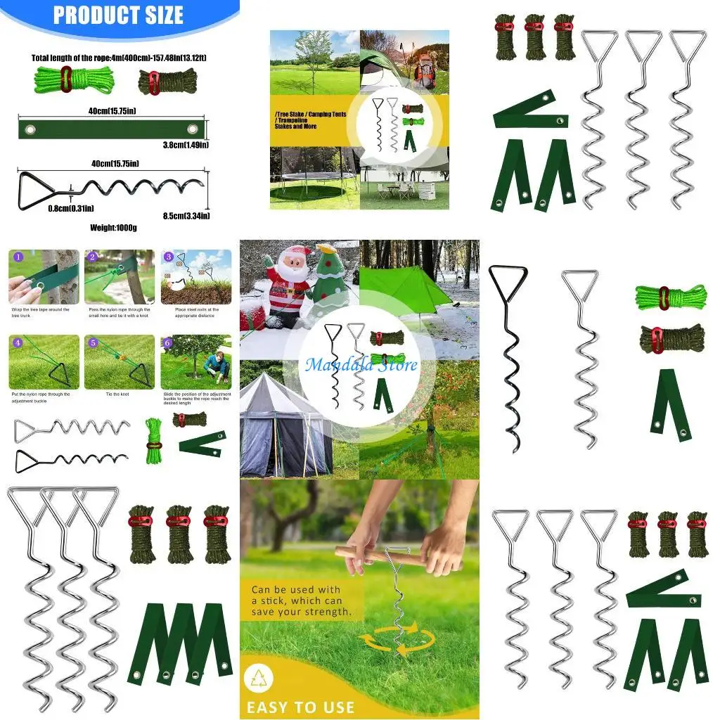 

U2JC Heavy Duty Tree Stake Set Coiled Stakes for Firm Hold in All Soil Types During Garden Work to Straighten Trees