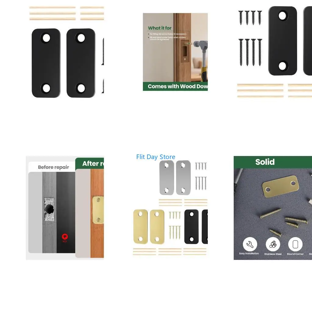 F92C Door Edges Hole Filler Plate Replacement Door Repair Cover Plates with Pegs Stainless Steel Latches Cover Enduring