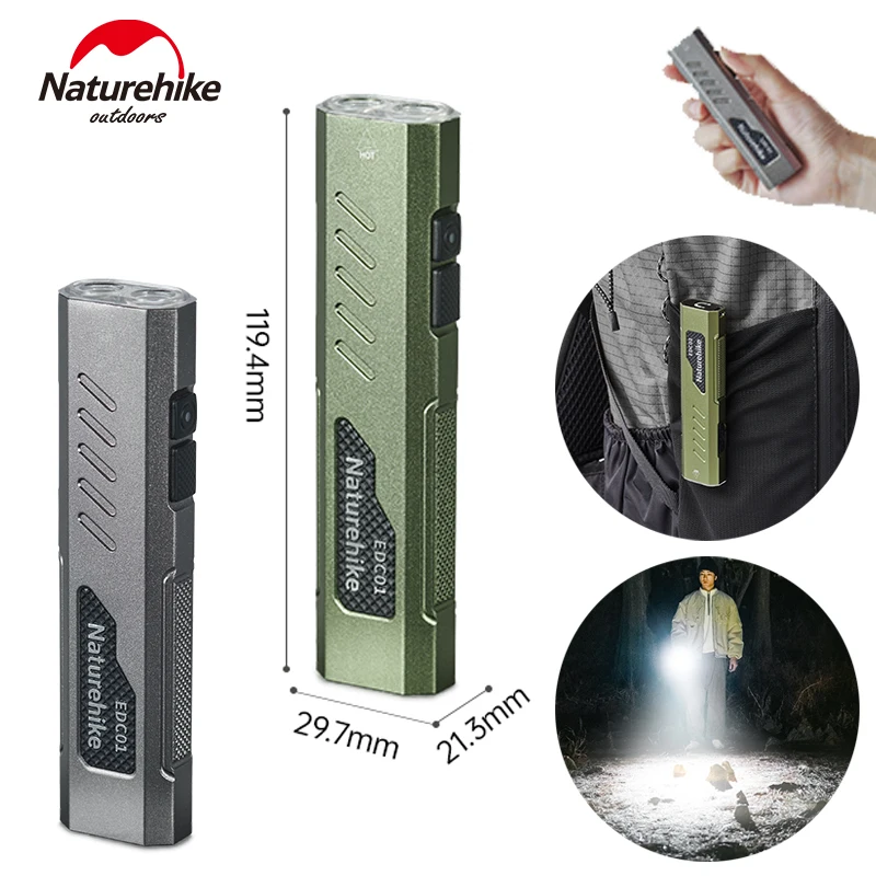 Naturehike Ultralight Flashlight IPX4 Waterproof High Power Side Lamp 1500lm Rechargeable LED Light Long Range Outdoor Portable