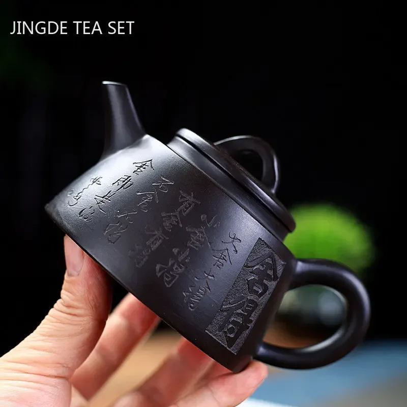 Yixing Handmade Purple Clay Teapot Raw Ore Black Mud Stone Scoop Pot Authentic Zisha Tea Set Filter Beauty Tea Infuser 210ml