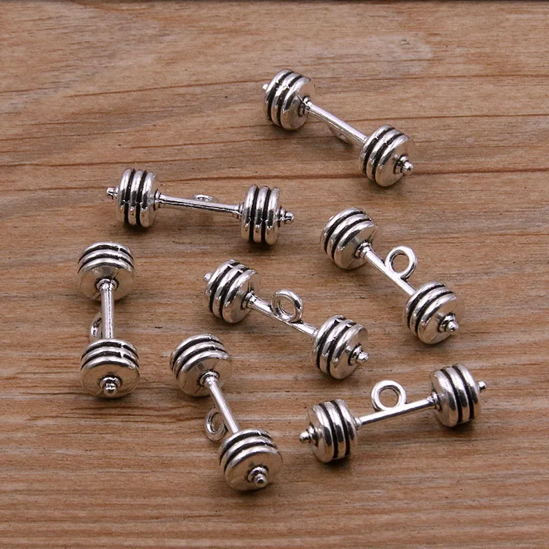 6Pcs 6 Styles Discus Dumbbel Weightlifting Charms Sports Pendants Handmade Decoration Vintage For DIY Jewelry Making Findings