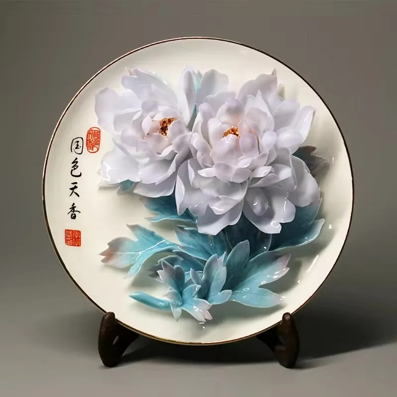 Prezzie 3D Ceramic Floral Plate Hand Made Painted Custom Printing Porcelain Plate with Different Colour Plate Decorative