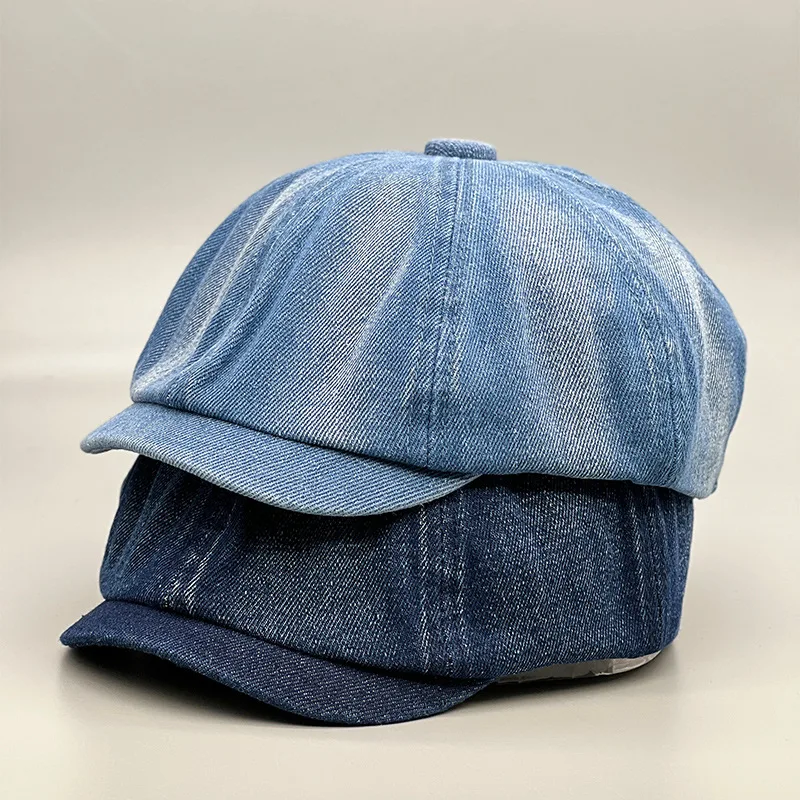 Idopy Washed Denim Newsboy Cap 8 Panel Baker Boy Leisure Work Travel Photography Flat Hat Cabbie Driving Jean Painter Beret