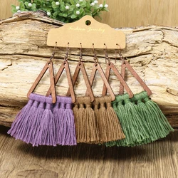 Boho Pastoral Style Drop Earrings for Women Vintage Fashion Colorful Sets Wooden Geomerrtry Hand Knitting Holiday Party Stage