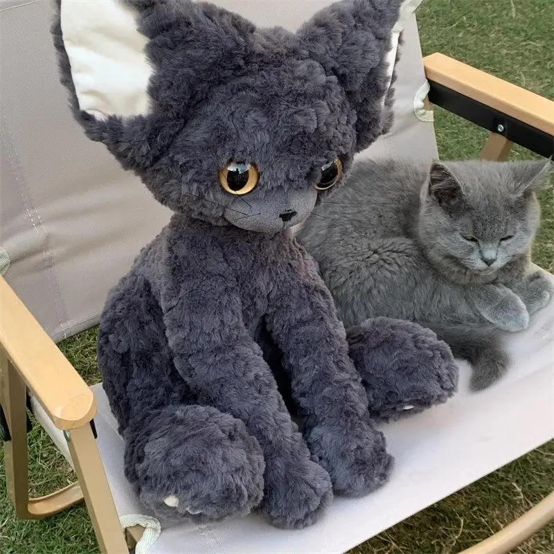 

50CM Black German Cat Plush Toy Black And White Kawaii Small Curly Soft Accompany Doll To Send Children Birthday Christmas Gift