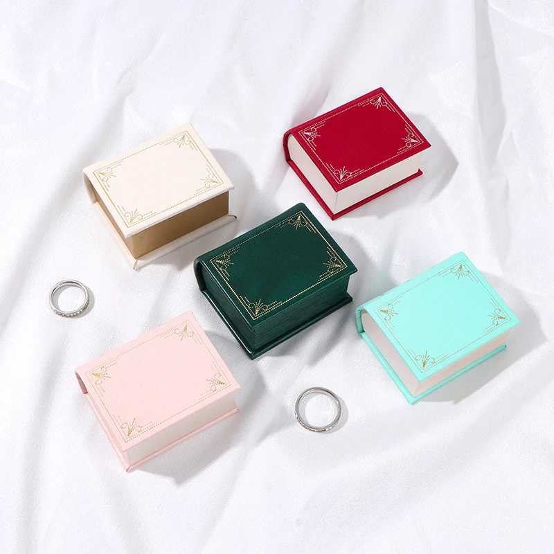 

PU leather book-shaped flip cover magnetic ring box jewelry storage box ring stud pendant necklace storage and display box