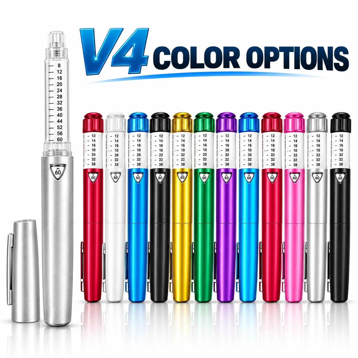 Reusable V4 Peptide Injection Pen Adjustable 60IU Metal Magic Pen Precise Dosing Universal Insulin Injector Pen Multi-Color