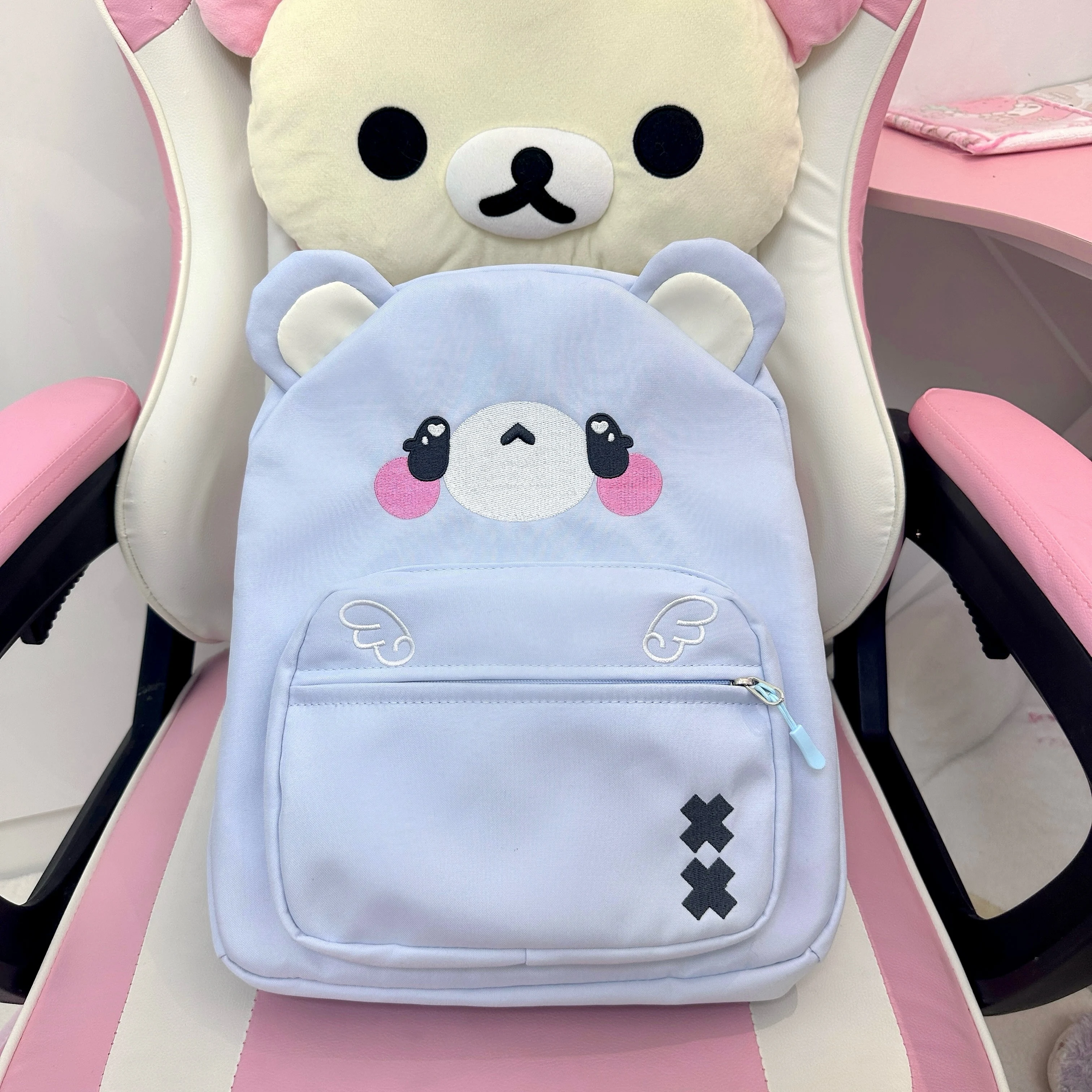Cute Japanese Style Soft Girl Embroidered Watercolor Bear Female Student Daily Backpack School Bag Kawaii Backpack Women