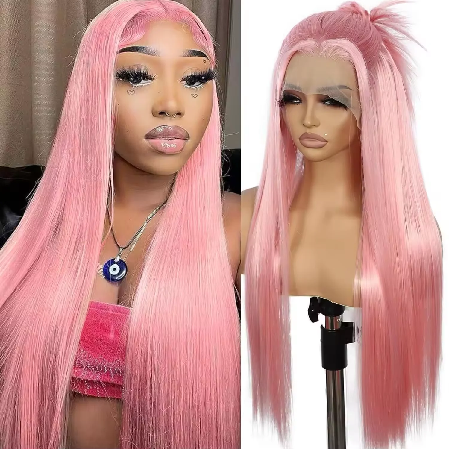 

36 Inches Bone Straight Light Pink Lace Front Human Hair Wigs 13x4 HD Lace Front Wigs For Women 200Density Lace Frontal Wig