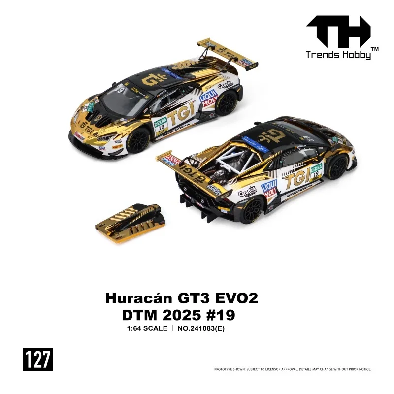 Trends Hobby TH 1:64 Huracan GT3 EVO2 DTM GRT - 2025 DTM # 19 Livery Weißgoldenes Druckguss-Modellauto