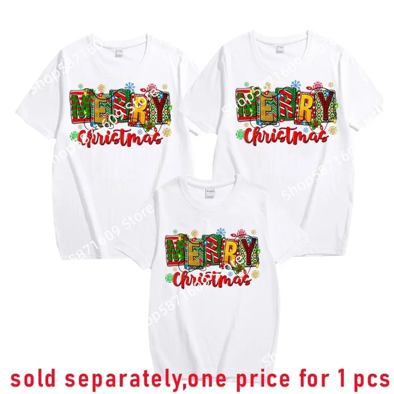Christmas theme children's T-shirt family parent-child holiday suit father mother brother sisters short sleeve top