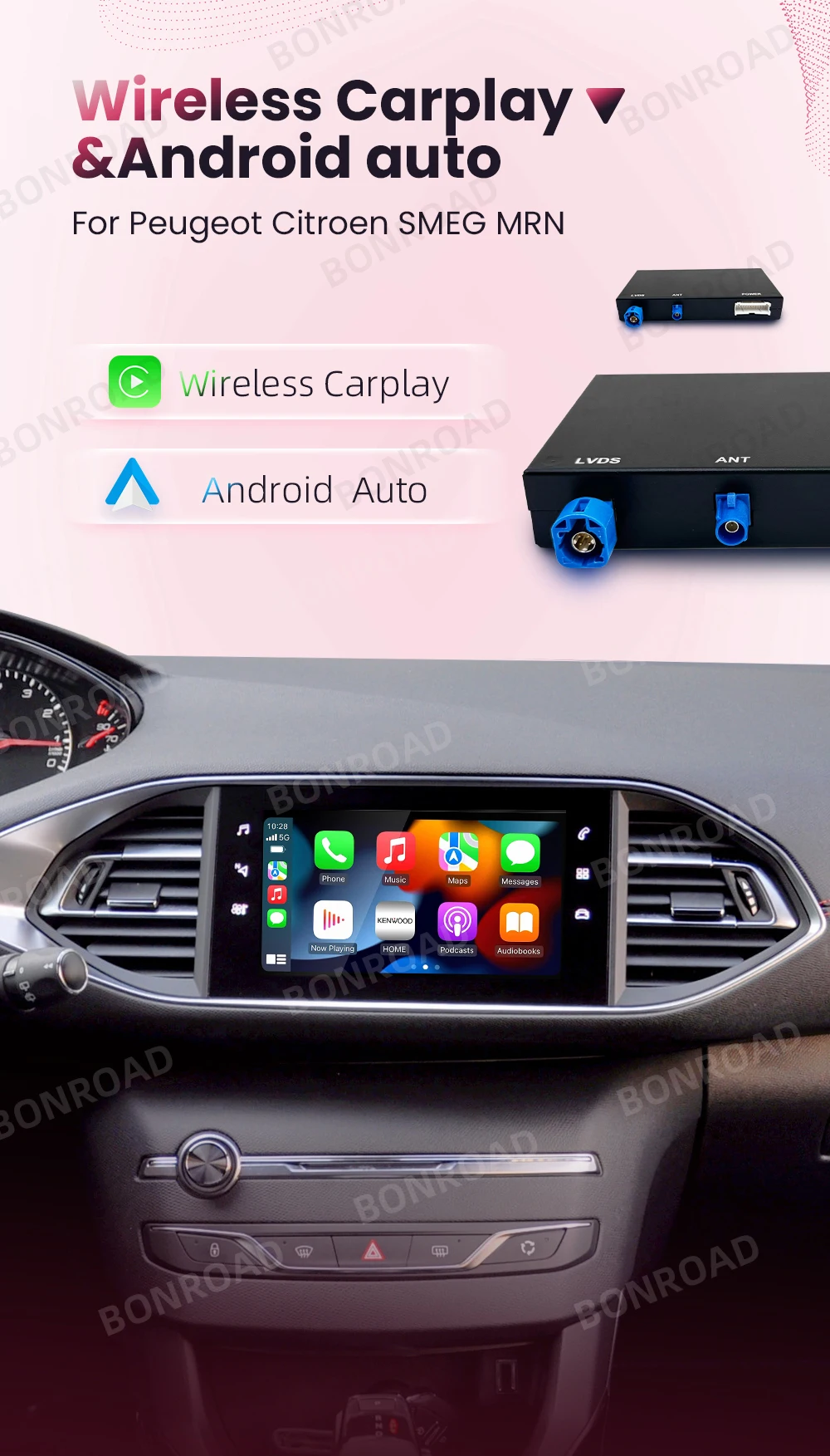 Wireless Carplay Android Auto Adapter For Peugeot Citroen SMEG MRN Picasso C4 C5 DS4 DS3 308 508 208 3008 Bluetooth Mirror Lin – Detail 2