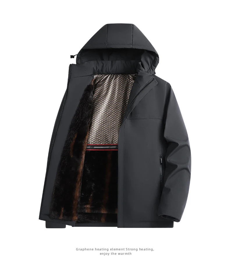 Men Graphene Fleece Lined Cotton Jacket Men Detachable Hat Windproof Parkas Men Winter Business Casual Thick Warm Hooded Parkas