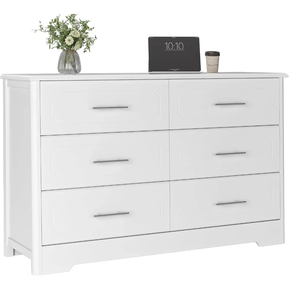 Drawer Style Filing Cabinet, Modern White Wide Drawer Cabinet with Metal Handles, Wooden Double-layer Dressing Table, White