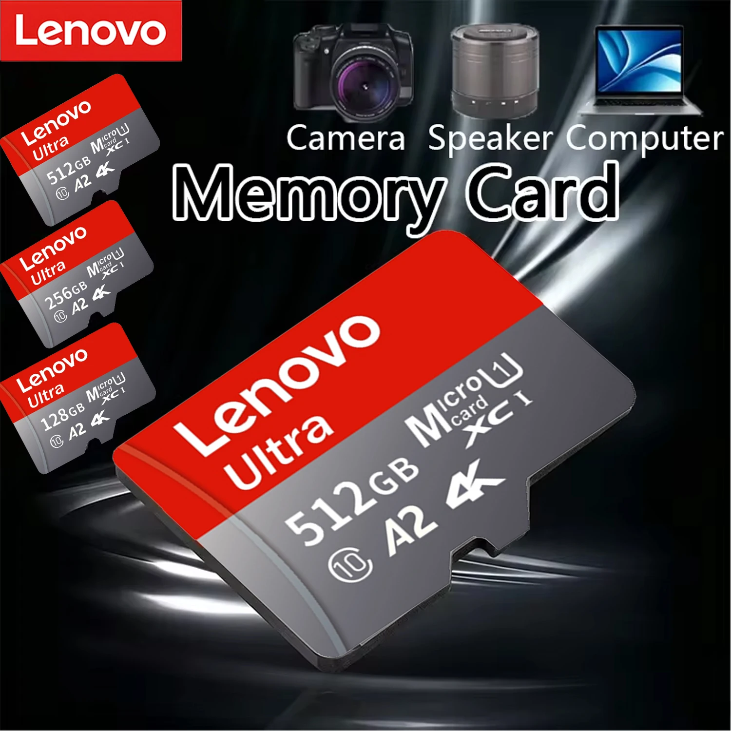 Cartão de Memória Micro TF SD de Alta Velocidade Lenovo 128GB 256GB 512GB U3 V30 4K Full HD para Telefone, Câmera Veicular, DJI Pocket e Câmera Esportiva