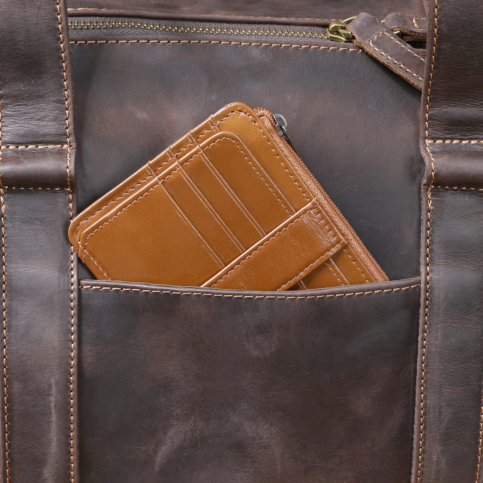 S.WORKER Große Kapazität Echtleder Vintage Rindsleder Reisetasche Weekender Herren Reisetasche Sporttasche Retro-Stil – Detail 16