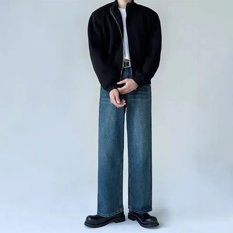 

Vintage High Street Washed Jeans Men's Trendy Loose Casual Straight Mopping Wide-leg Trousers