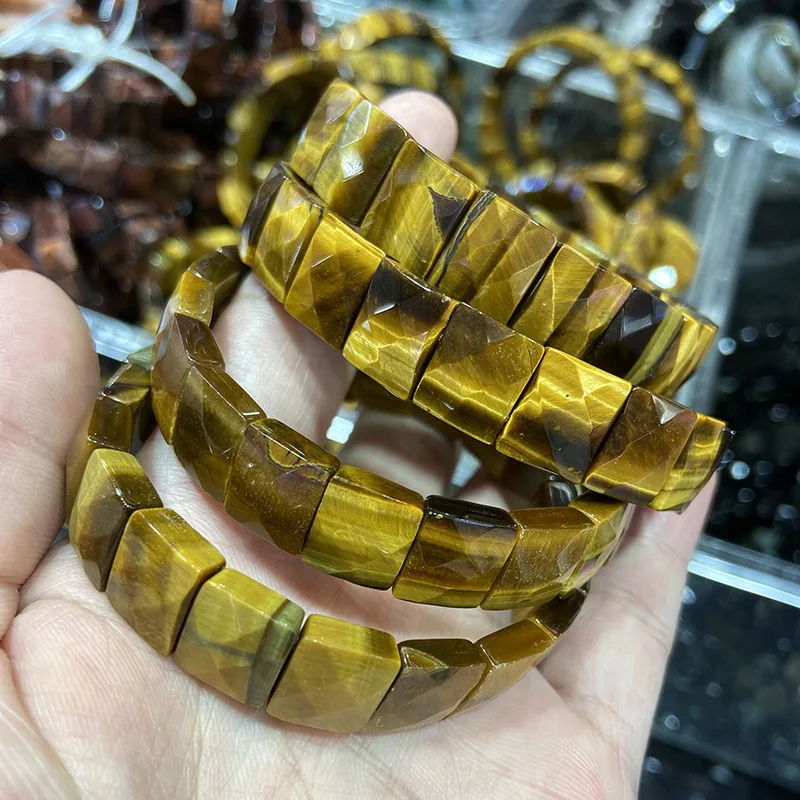 Gelang batu mata harimau berkilau kuning alami gelang elastis untuk pria dan wanita hadiah perhiasan