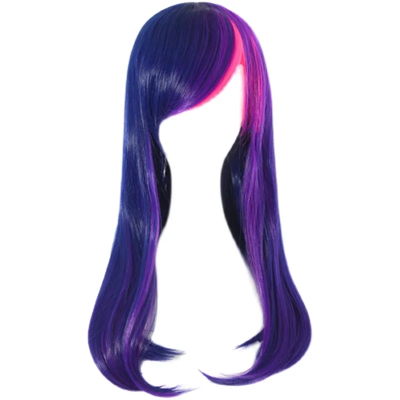 Pônei crepúsculo brilho cosplay traje headwear prop peruca preto roxo cor bloqueando cabelo longo