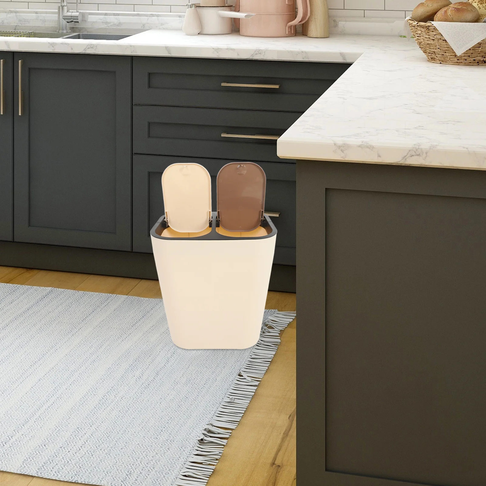 

Dry Wet Separation Trash Can Double Compartment Press Top Lid Kitchen Bathroom Garbage Bin For Recycling Household Dustbin