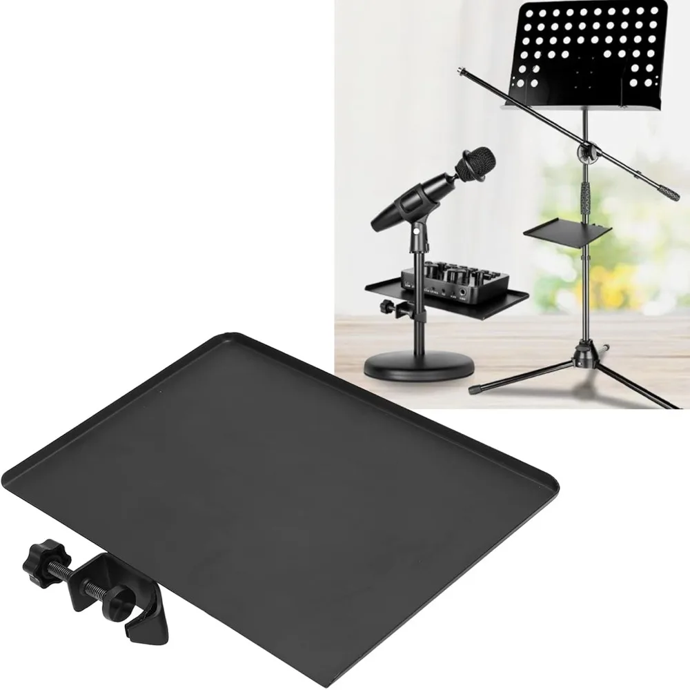 2pcs Durable Metal Microphone Stand Tray Small Clamp On Design Clamp On Shelf Black Mic Stand Utility Shelf Microphone Stand