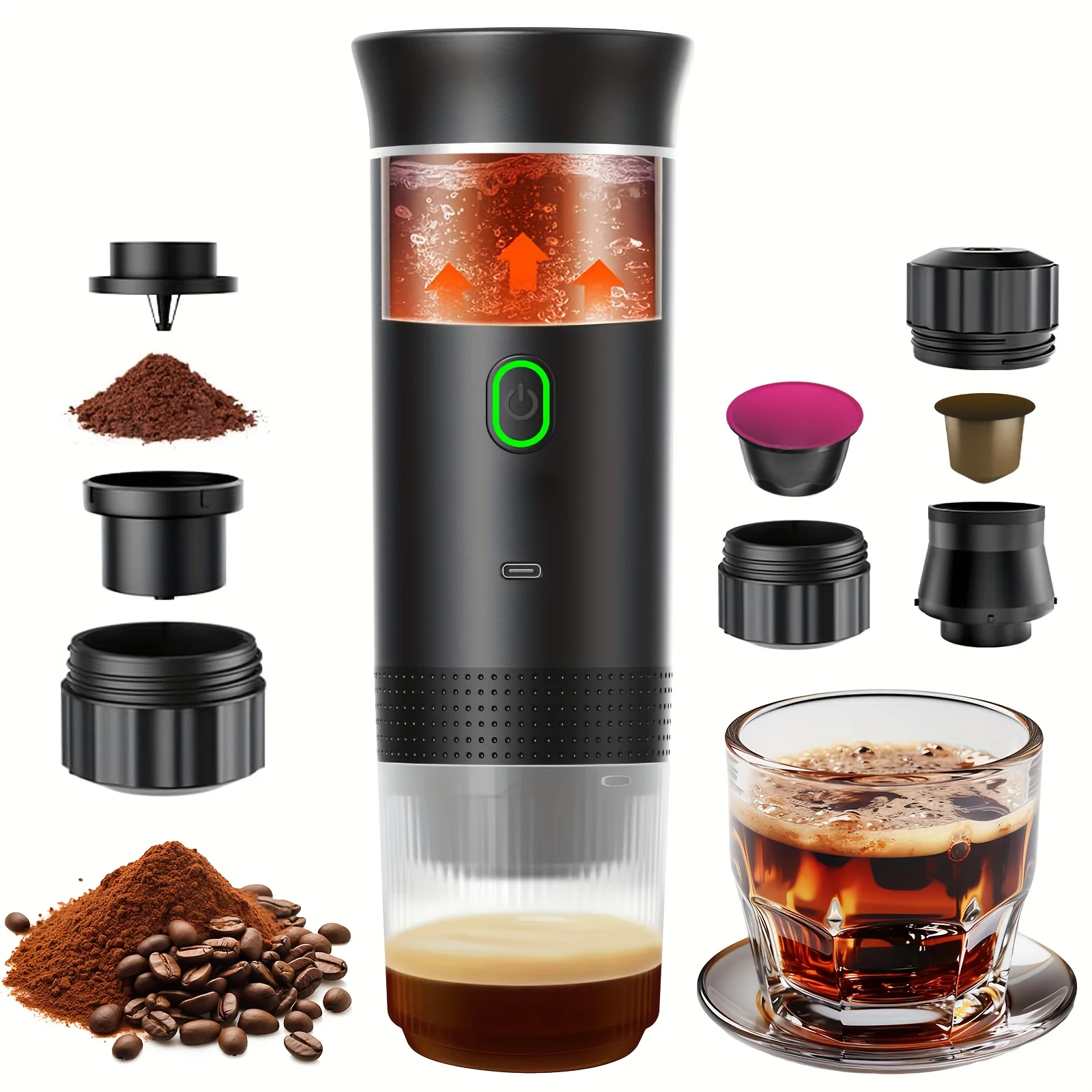 

Portable Espresso Maker with Type-C, Self-Heating Hot & Cold Brew, Works with Coffee Powder & Capsules