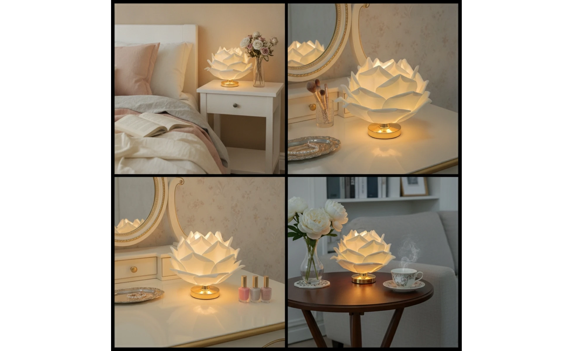 Rose Table Lamp Corded Rose Lamp Sculptural Warm Light for Bedroom, Reading Corner