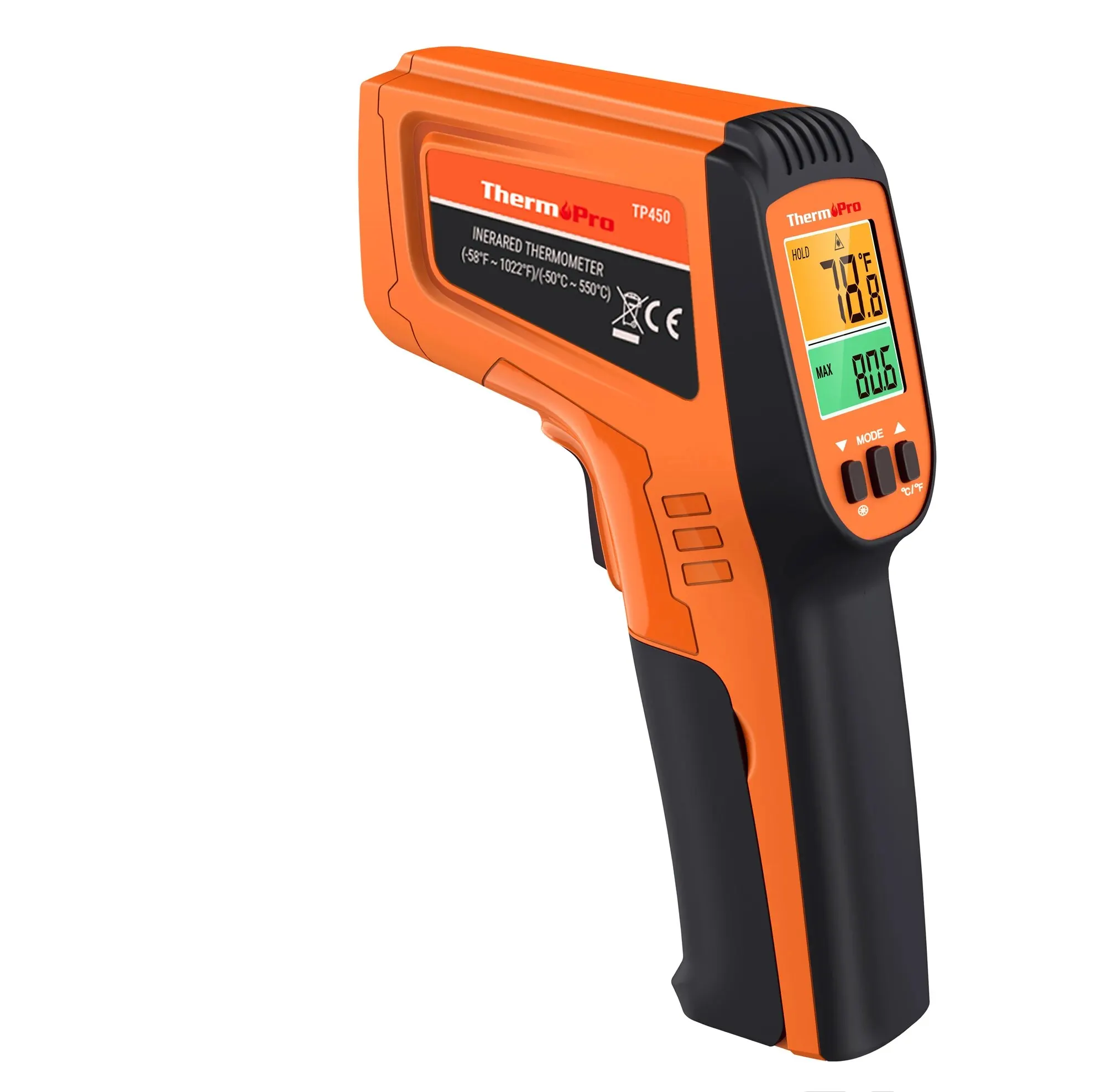 ThermoPro TP450 Digital Infrared Thermometer Dual Laser Temperature Gun with Adjustable Emissity for Pizza Oven Grill Cooking