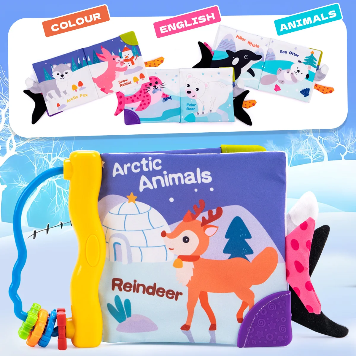 Libro in stoffa morbida per bambini con motivi e colori vivaci, giocattoli per l'educazione precoce in tessuto, regali di compleanno di Natale perfetti