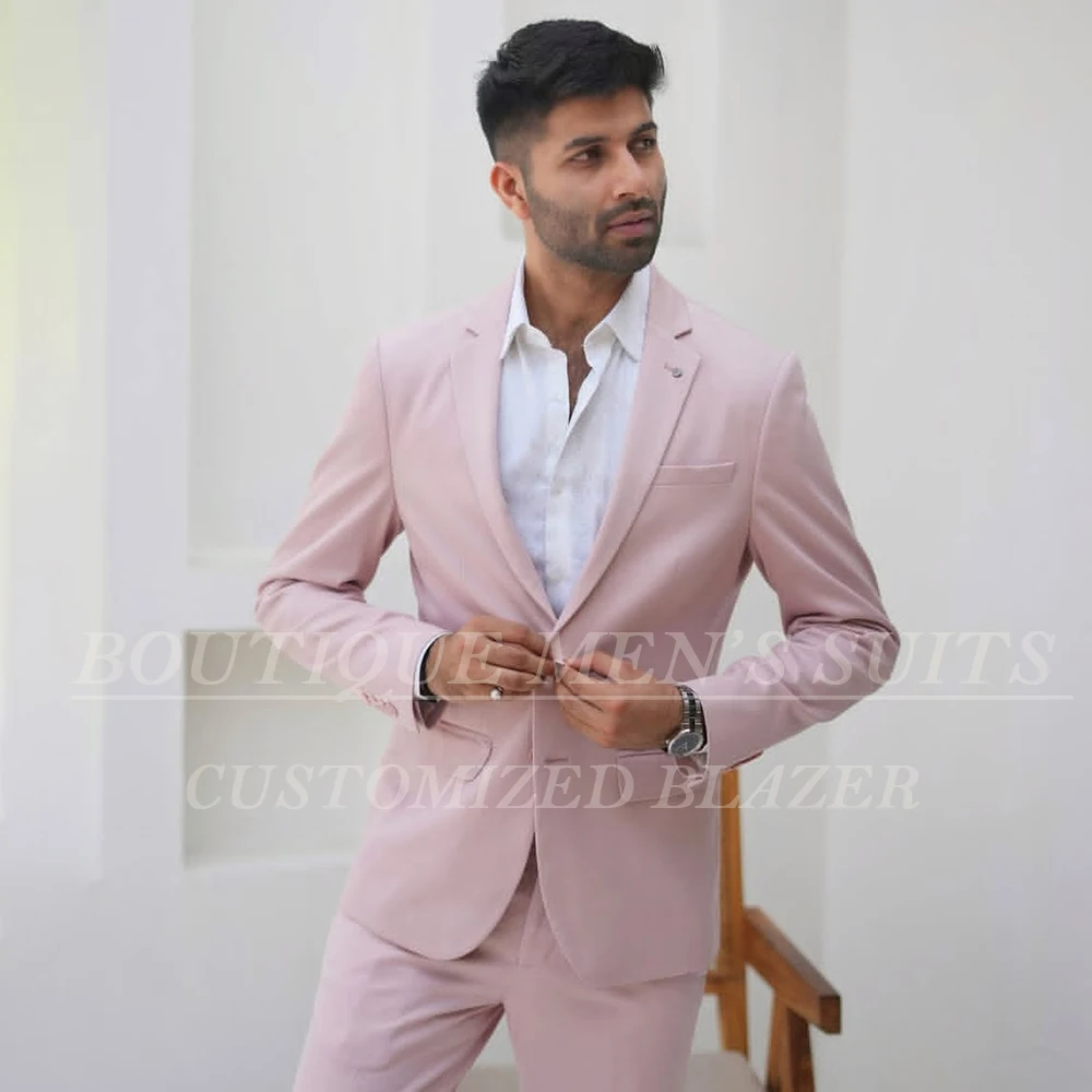 Elegante casamento rosa ternos masculinos de luxo único breasted notch lapela fino ajuste 2 peça jaqueta calças roupas masculinas blazer outfits