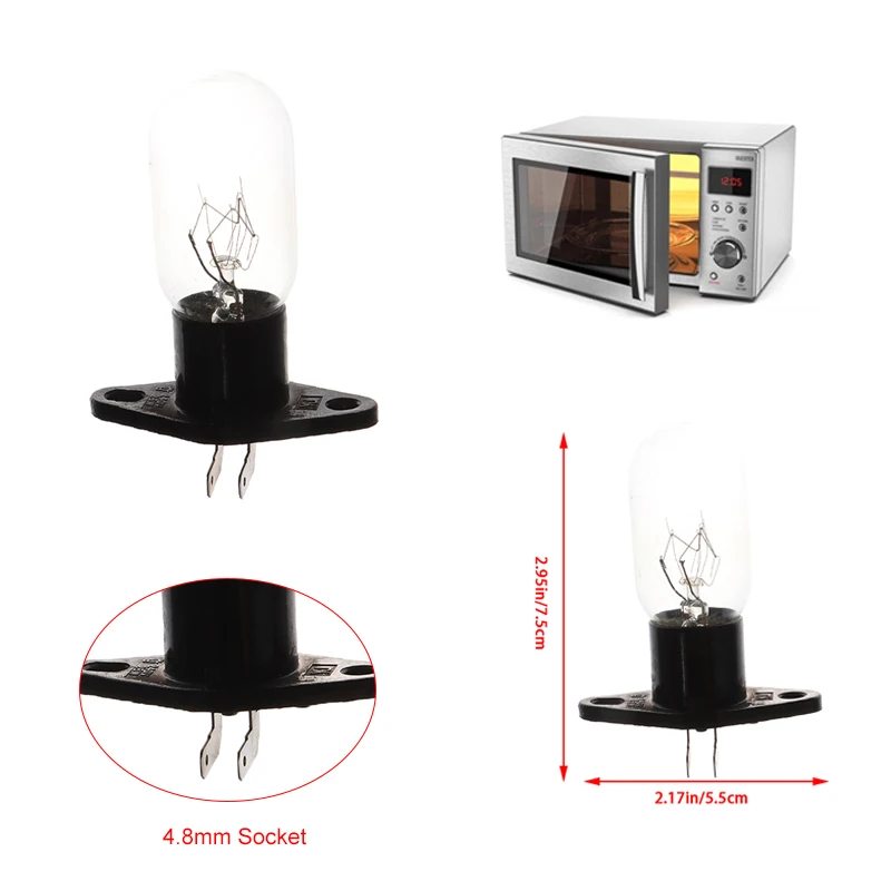 

Hot 1Pc 4.8mm Socket With Bent Foot 220V 15-20W Microwave Oven Bulb Refrigerator Lighting Bulb with Holder Replacement Universal