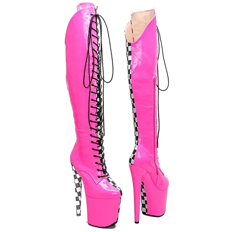 Sexy Model Shows PU Upper 20CM/8Inch Women's Platform Party High Heels Shoes Pole Dance Thigh High Boots 374