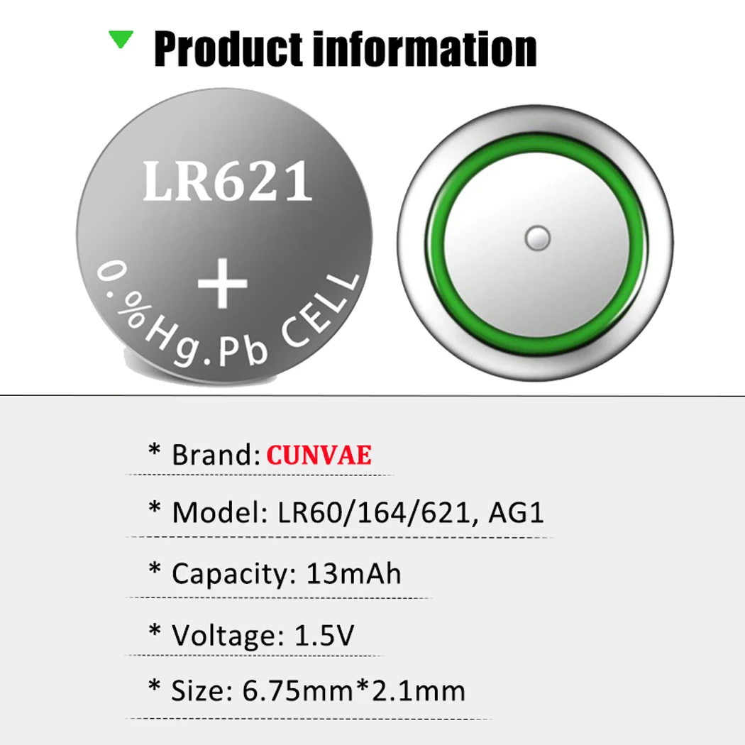 500PCS LR621 Battery 1.5V Batteries AG1 LR60 SR60 V364 164 364 LR621SW Alkaline Button Coin Cell For Toy Watch