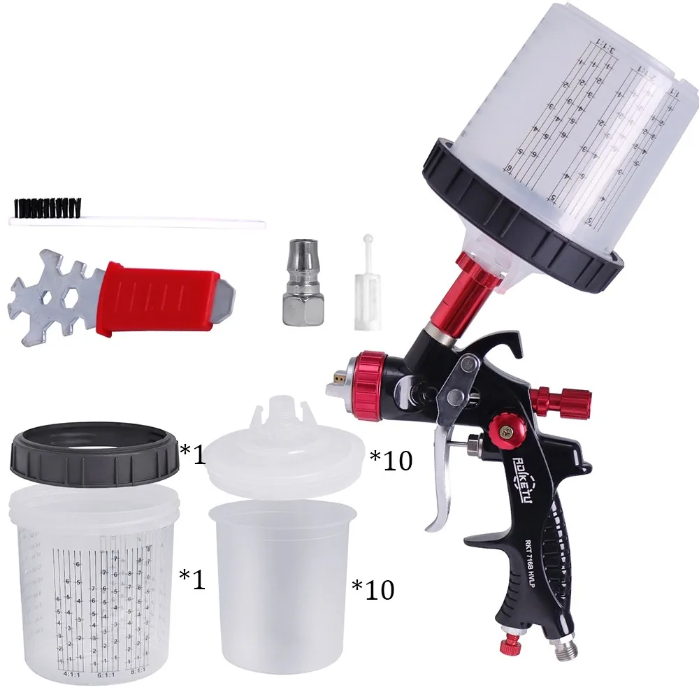 1.3mm Nozzle 716 Professional HVLP Paint Airbrush +10pcs 600ML Disposable Paint Cups For Painting Car Aerograph Pneumati Tool