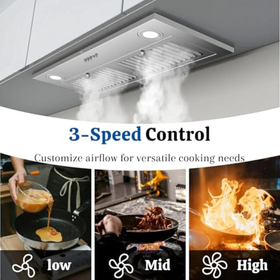 شفاط المطبخ 30 بوصة مع 450 CFM تصميم قابل للتحويل بدون مجاري لتهوية المطبخ وموقد مدمج من الفولاذ المقاوم للصدأ