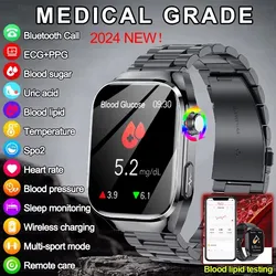 2024 nova medida precisa açúcar no sangue lipídios ácido úrico relógio inteligente masculino ecg pressão arterial saúde smartwatches para android xiaomi