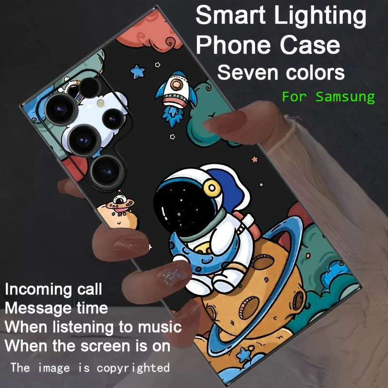 Cute Cartoon Astronaut Space Bear Light Flash Phone Cover For Samsung Z fold 8 7 6 5 S26 S25 S24 Ultra A17 A37 A57 5G LED Case