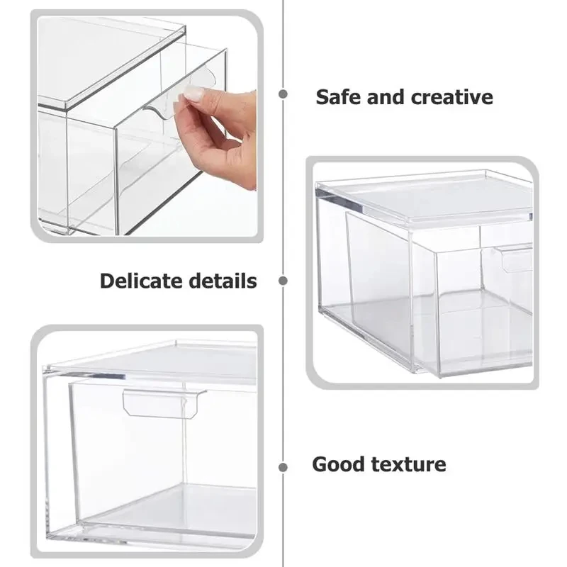 Acrylic Stackable Makeup Organizer Transparent Storage Drawer Fridge Organizers Bins Storage Box for Kitchen Cabinets Pantry