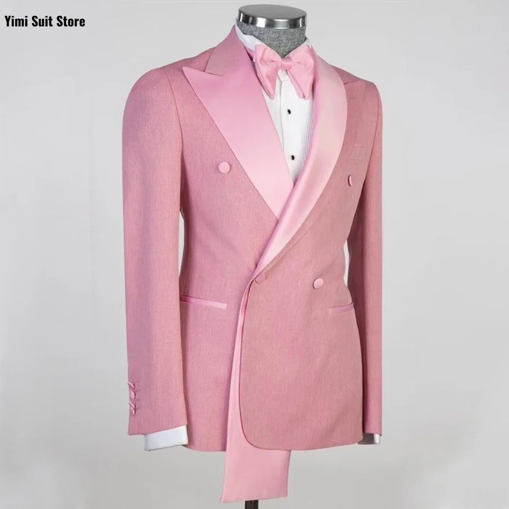 YiMinpwp Pink Men's Suit Wedding Groom Suit One Button Satin 2 Piece Set Handmade Formal Event Tailored Single Coat XS-5XL