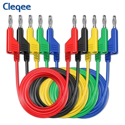 Cleqee P1036 5PCS 4mm Copper Banana Plug to Banana Plug Multimeter Test Leads Soft PVC Cable 1M Wire 1000V 15A