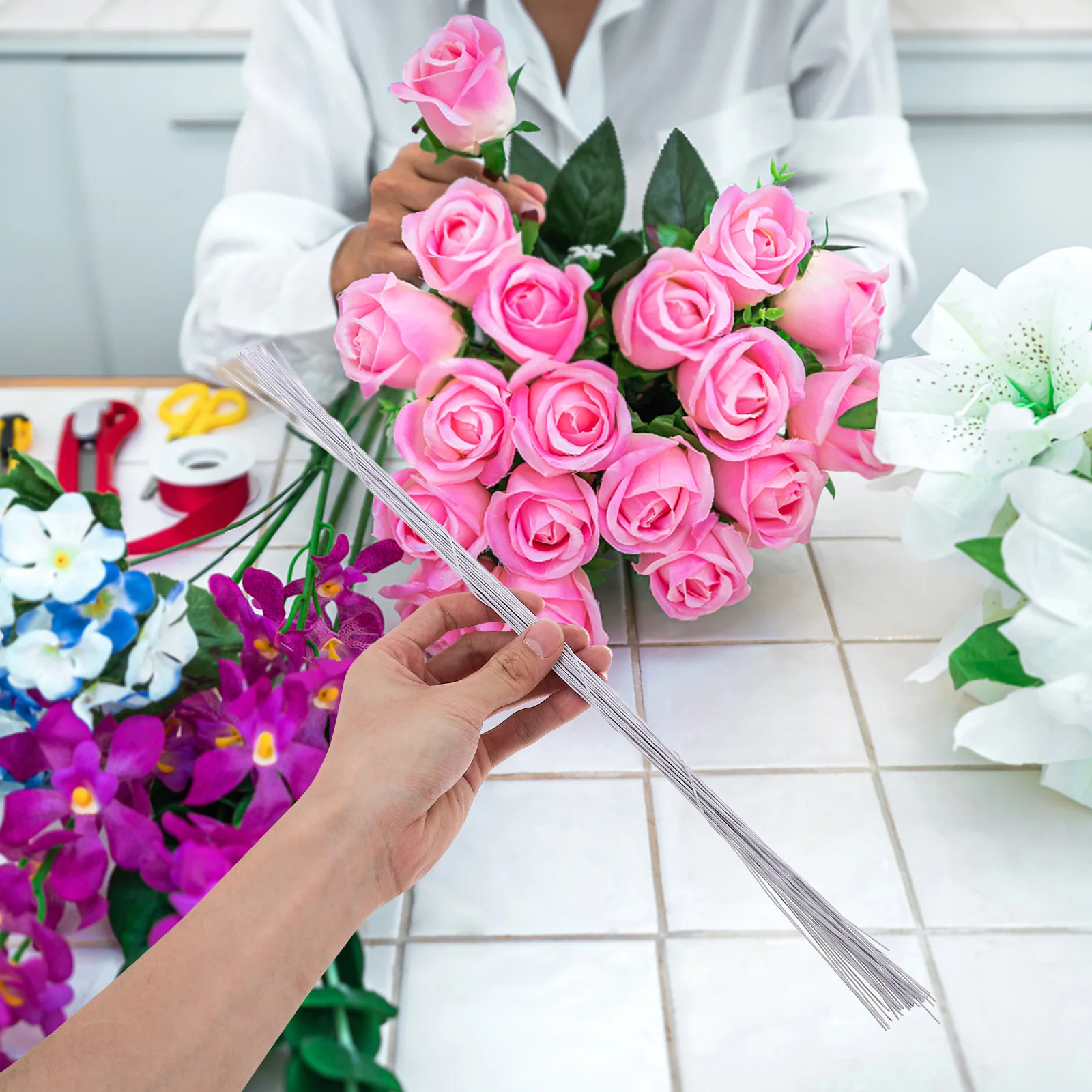 ลวดดอกไม้สีขาวขนาด 24 เกจ 50 ชิ้น ทำจากเหล็ก สำหรับงานประดิษฐ์ DIY จัดดอกไม้ งานแต่งงาน งานปาร์ตี้ ตกแต่งดอกไม้ประดิษฐ์