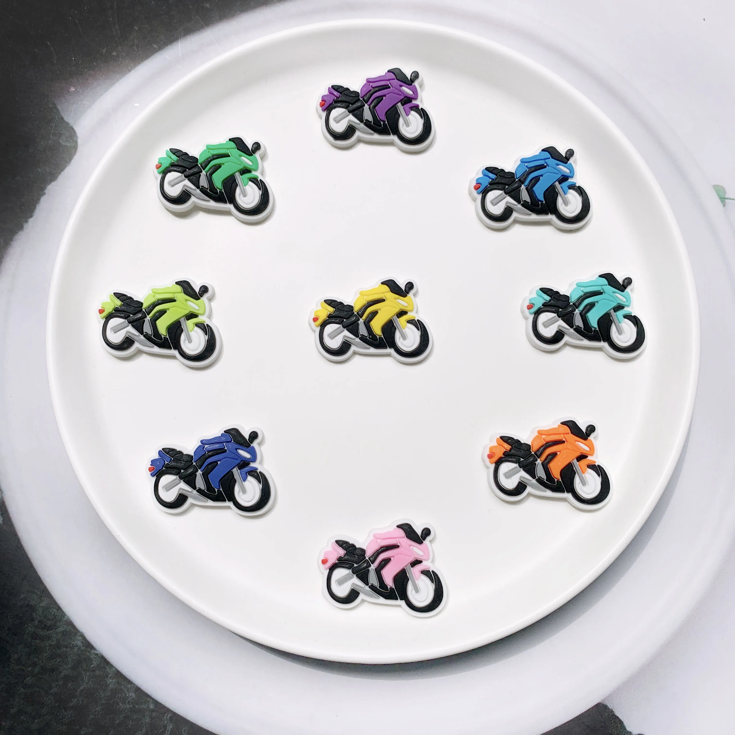 9Pcs/  motorcycle Shoe Charms Cartoon Series Shoes Decoration Accessorie Buckle DIY Clogs Sandal Wristband Kids Gifts