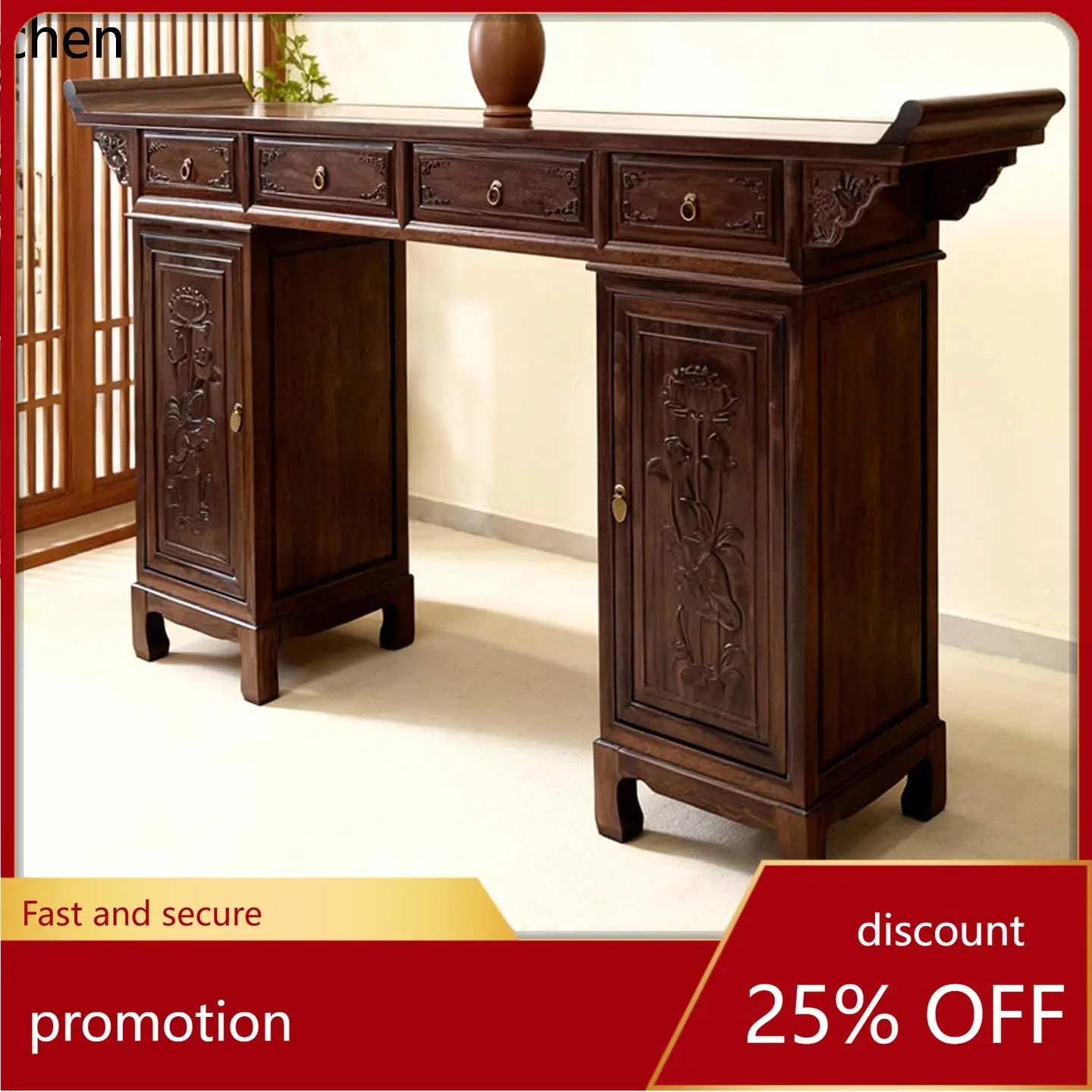 CZ Rosewood Solid Wood Offering Table for the Hallway, Rural Household Altar Table, New Chinese Style with Cabinet Door