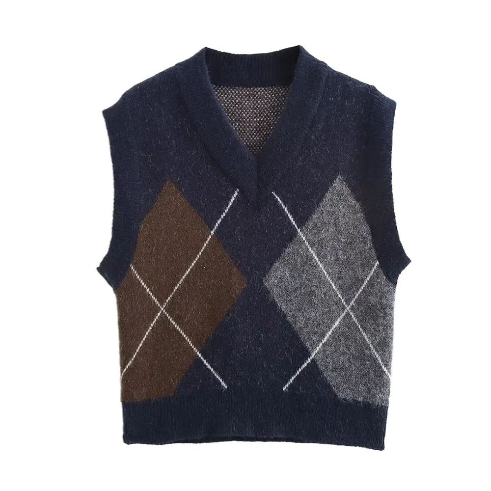 

2024 autumn and winter new women's casual fashion slim Joker commuter V-neck sleeveless niche plaid vest