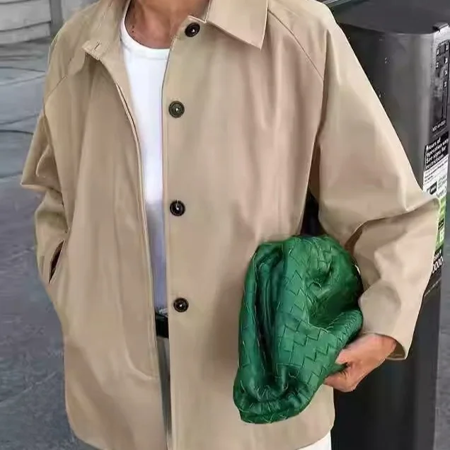 

Faionable Casual Loose Single-Button Jaet Collared Outerwear Women's Mid-Length Coat Button Closure Long Sve Color