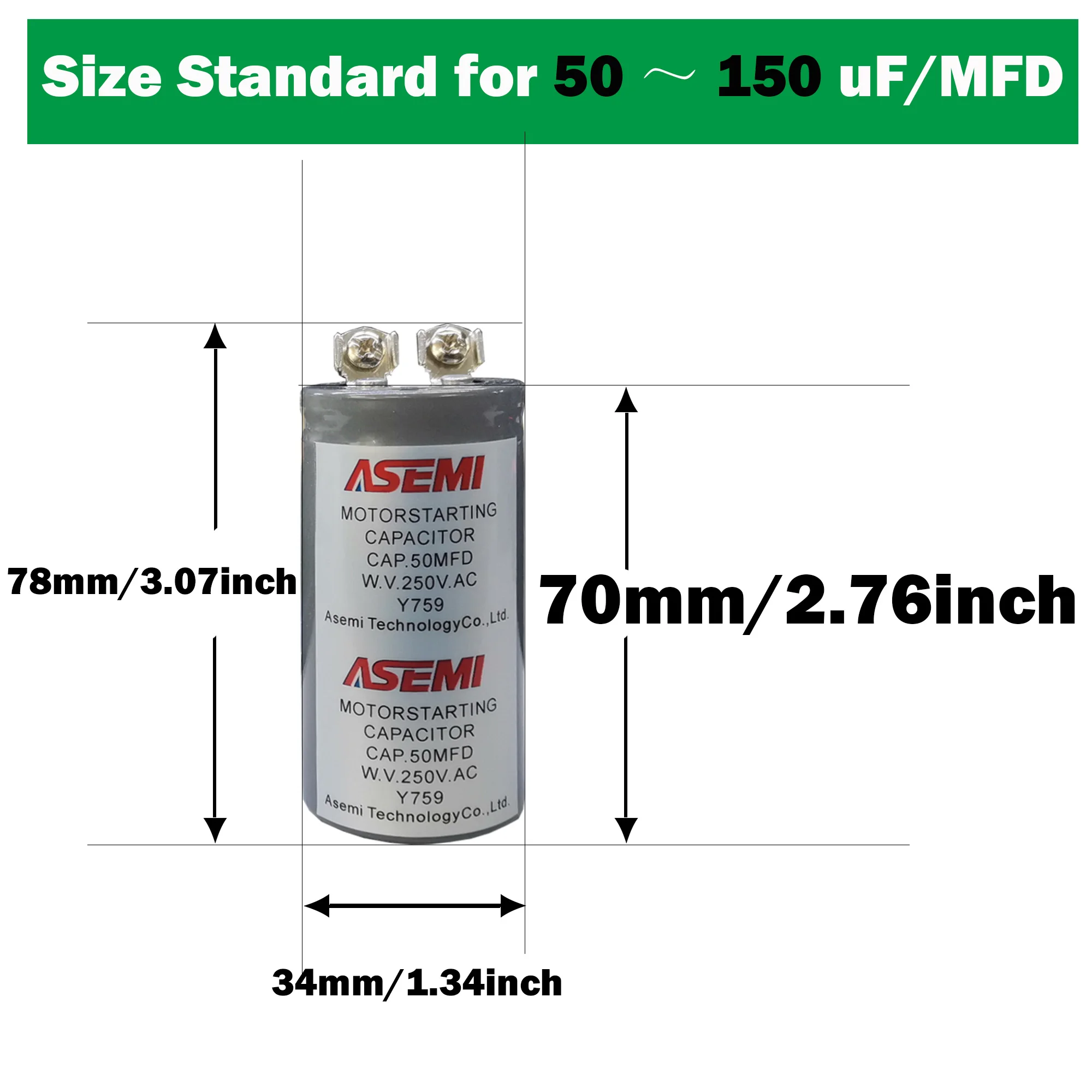 

CD60 With Terminals Starting Capacitor 125V 250V 75uF 1200UF for Electrical Equipment