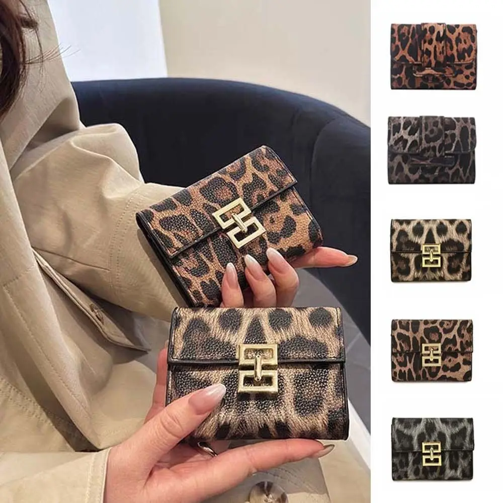 

Anti-splash Water Portable Leopard Print Wallet Multiple Card Mini Short Square Purse Korean Style Retro PU Card Bag School
