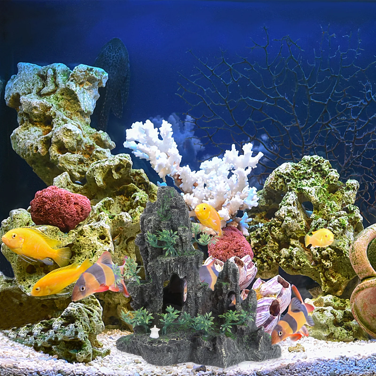 

Resin Peak Aquarium Rockery Artificial Mountain Beautiful Fish Tank Ornament Decoration Safe for Fresh Salt Water Enhance Visual